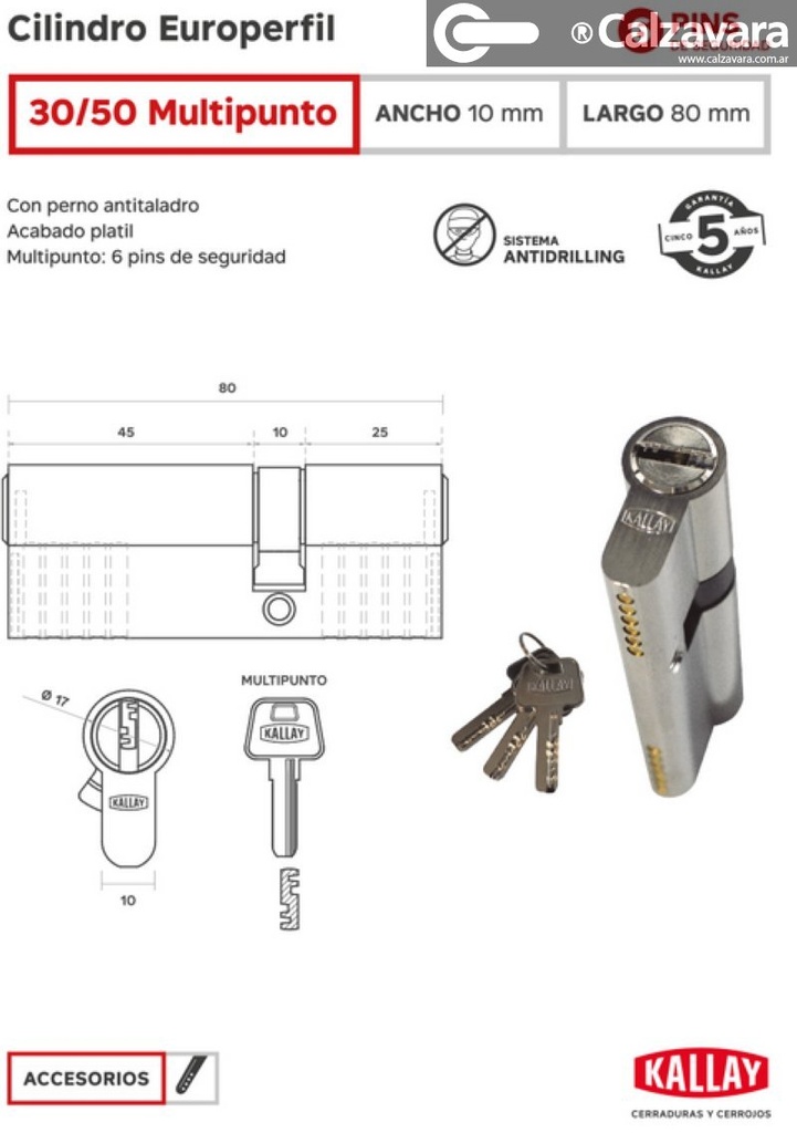 CILINDRO KALLAY 30x50 MULTIPUNTO EUR