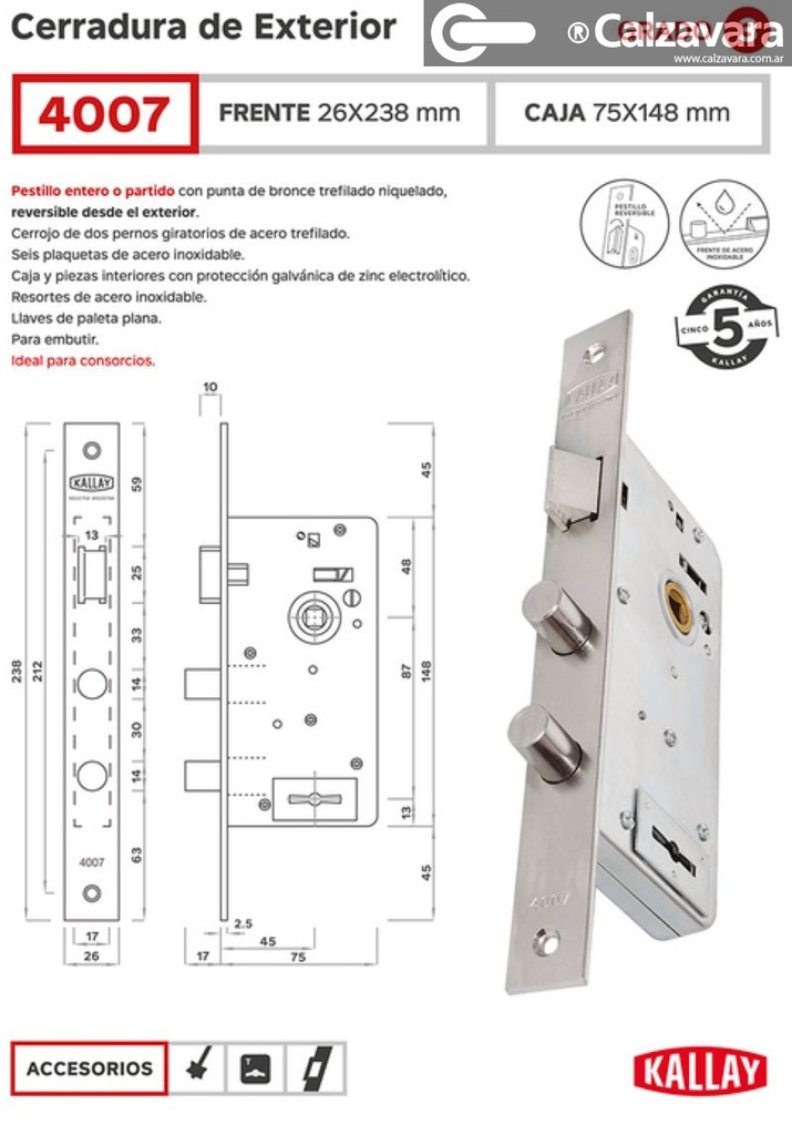 CERRADURA KALLAY 4007 INOX