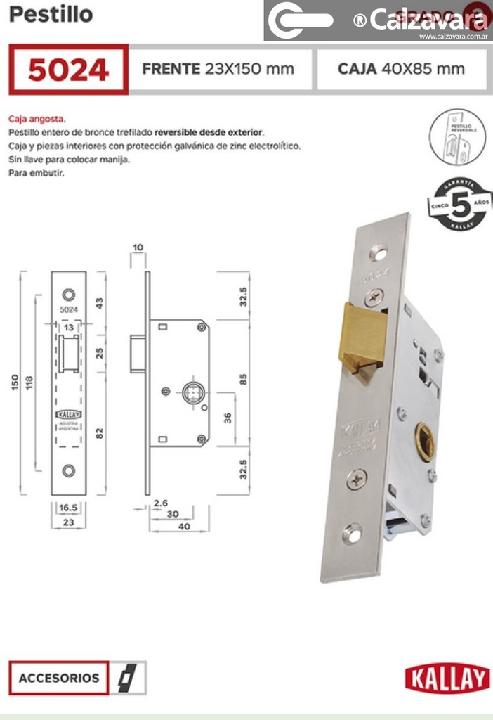 PICAPORTE KALLAY 5024 NIQ 40mm