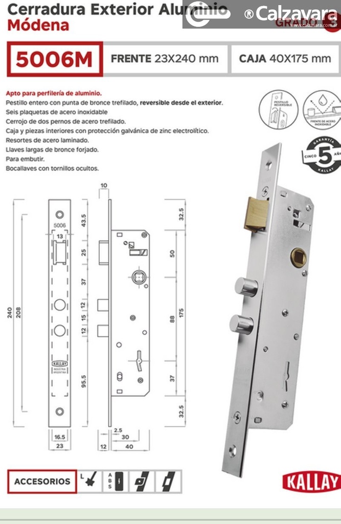 CERRADURA KALLAY 5006 NIQ CARP/ALUM