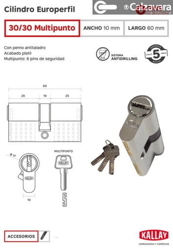 CILINDRO EUROPERFIL 30X30 KALLAY