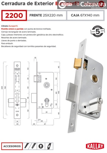 CERRADURA KALLAY 2200 NIQ S/CILINDRO