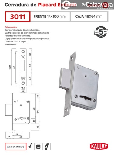 CERROJO KALLAY 3011 NIQ P/PLACARD