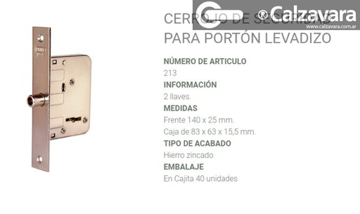 CERRADURA PRIVE 213 ZINC LEVADIZO